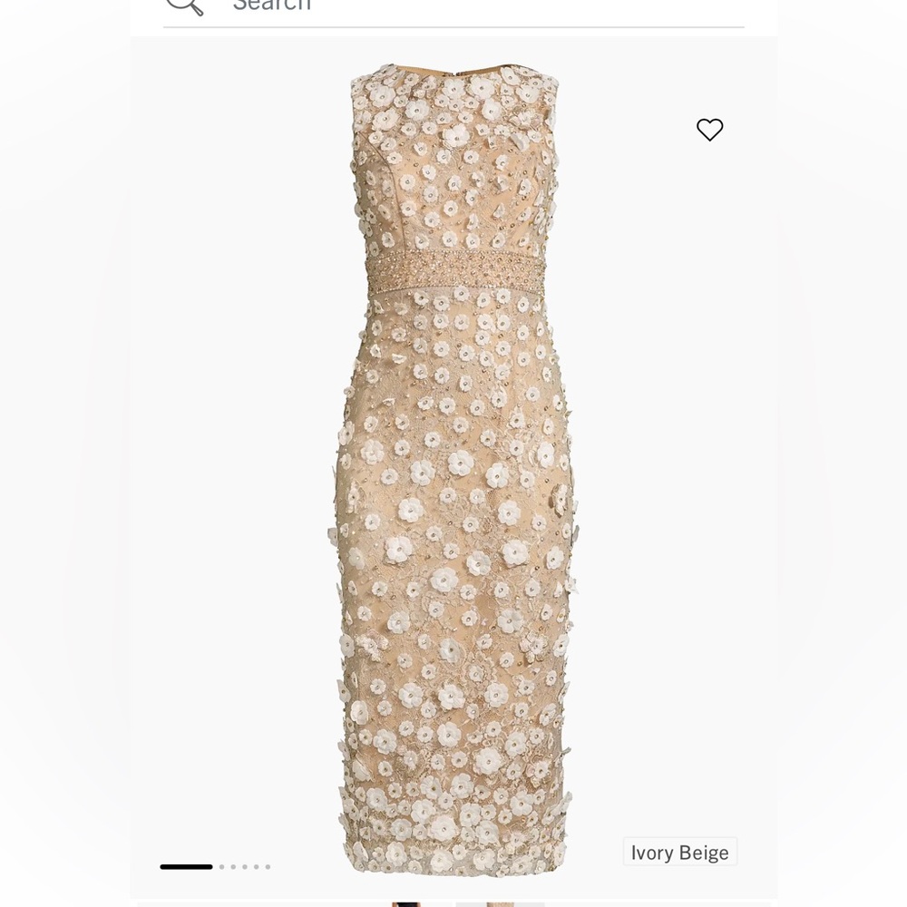 Mac Duggal Floral Beaded Sheath Dress, White/Nude